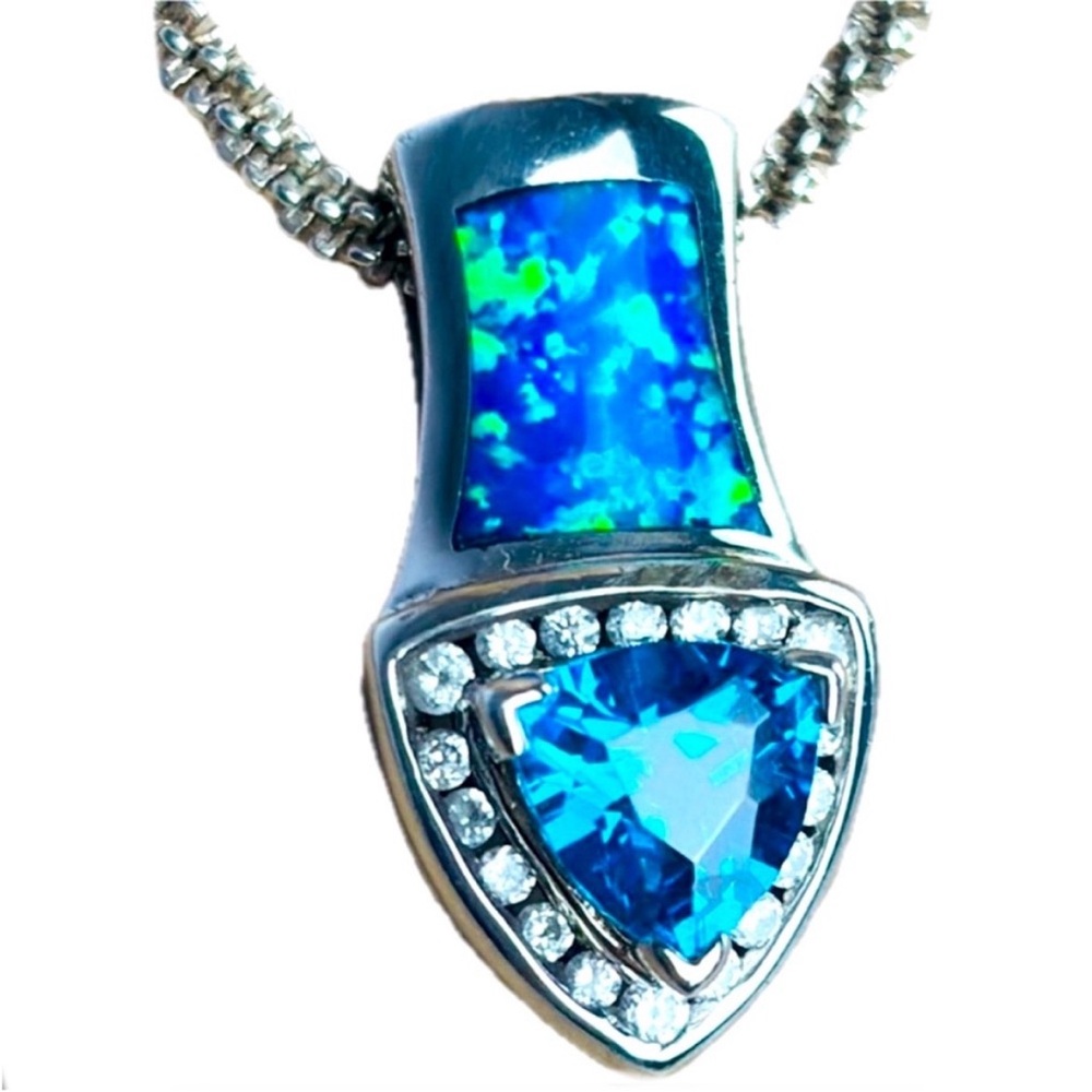 Topaz fire opal 925 pendant arrowhead PLUS sterling silver 925 rhodium necklace